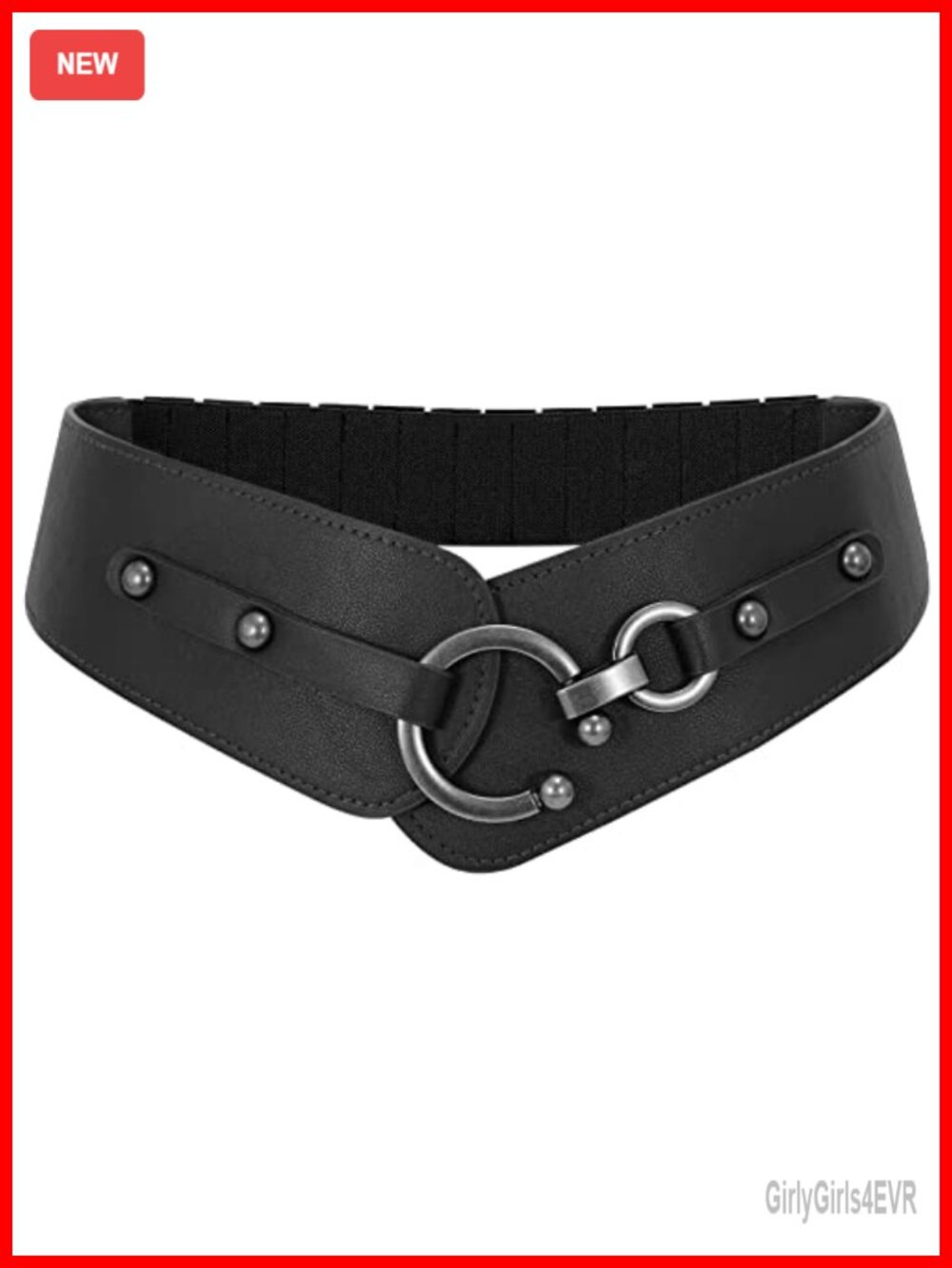 Women Vintage Wide Elastic Thick Stretch Belt PU Leather Interlock Buckle for